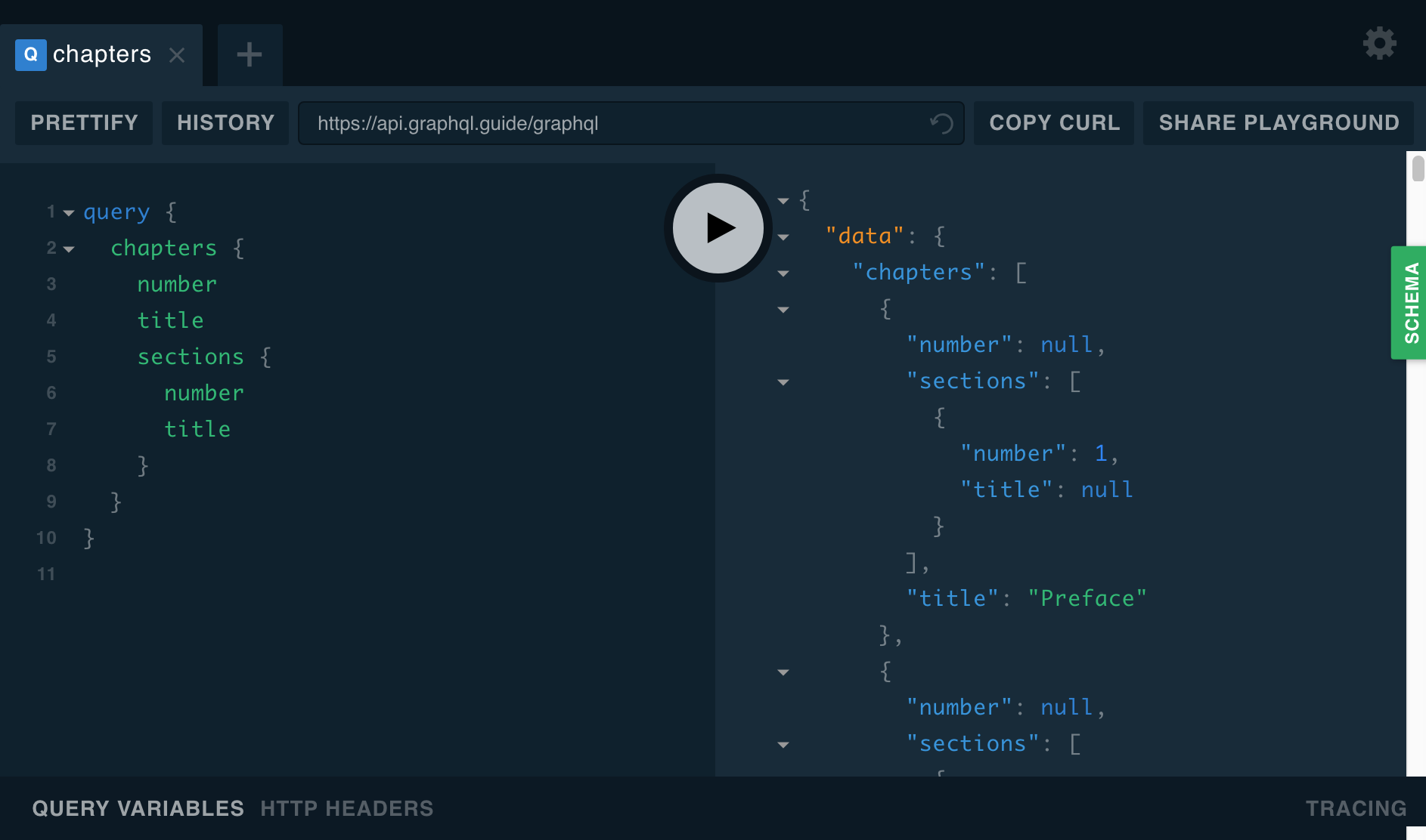 Playground chapters query response