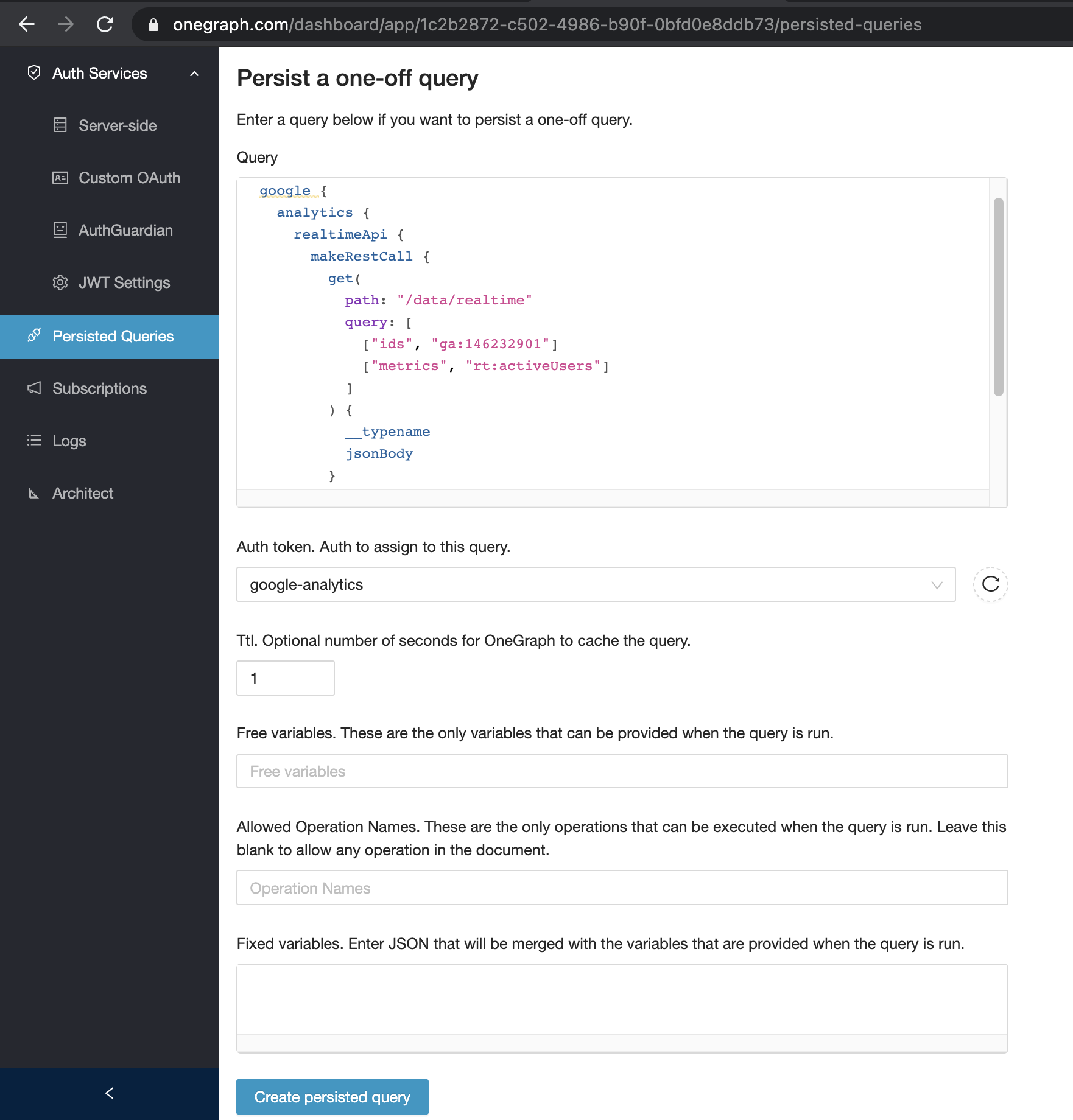 Create persisted query form