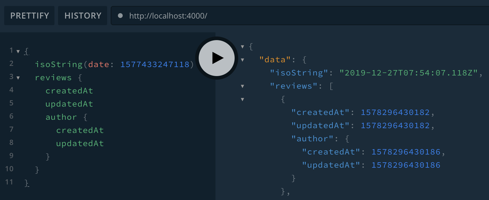 isoString query and reviews.createdAt working