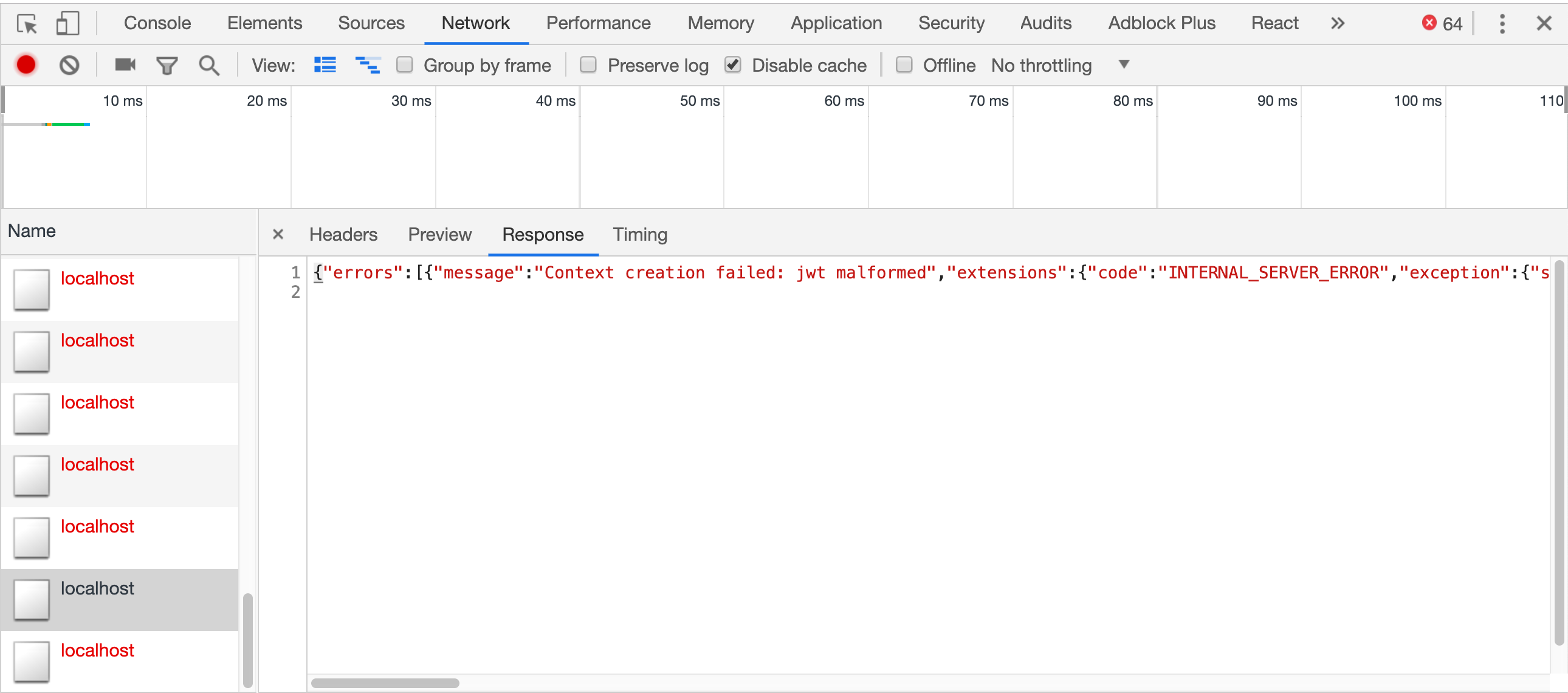 localhost internal server error