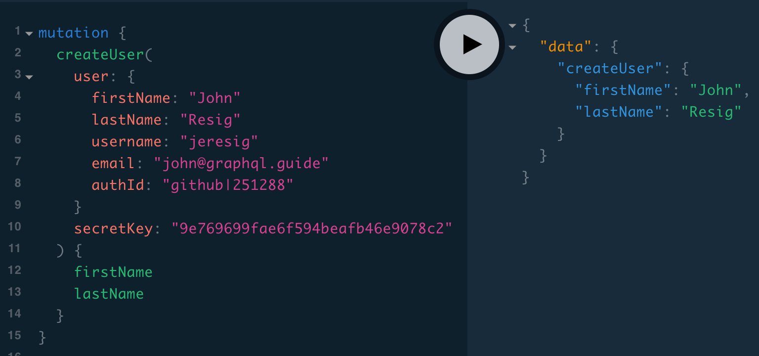 Successful createUser query in Playground