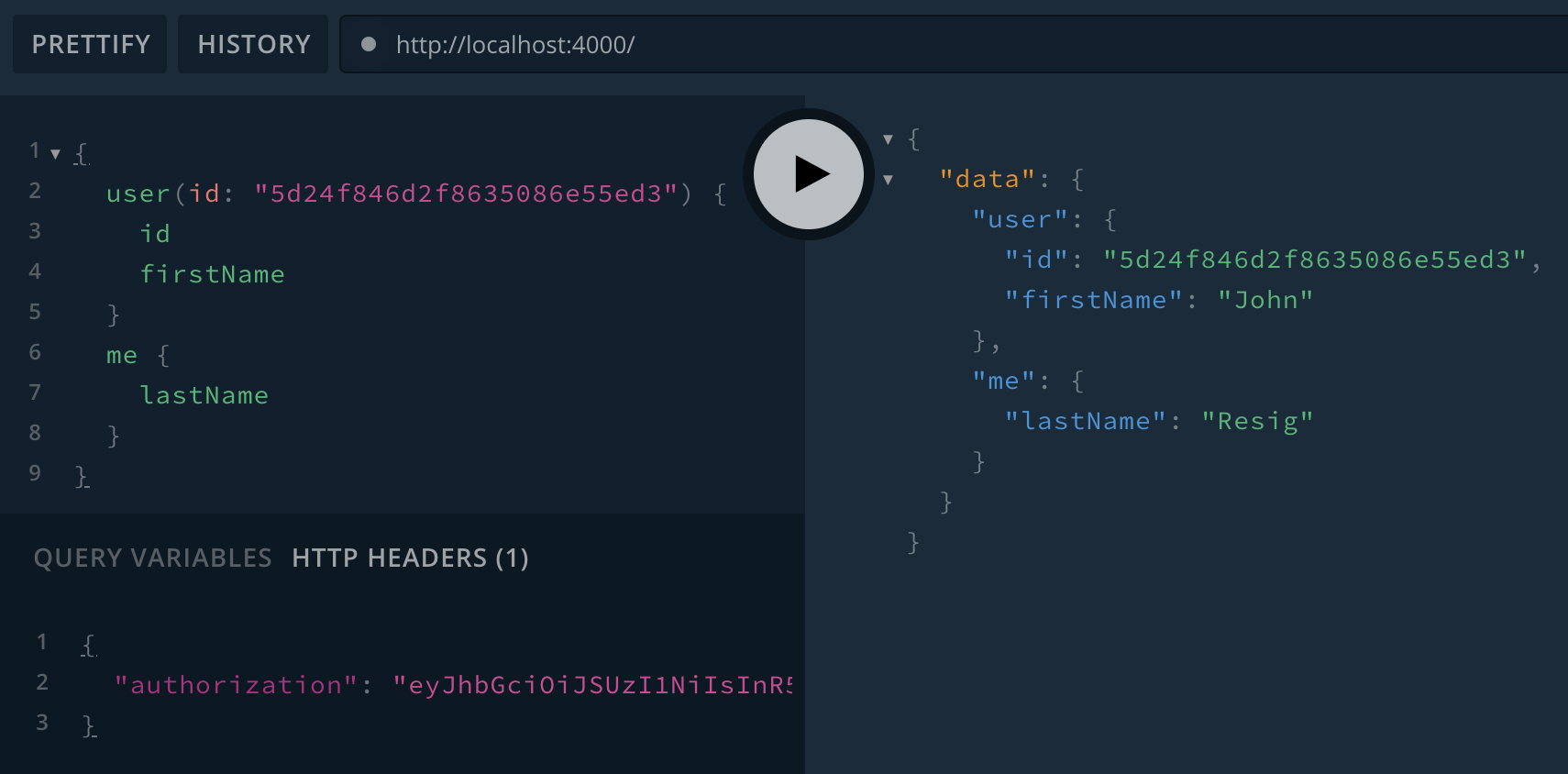user and me queries with authorization header