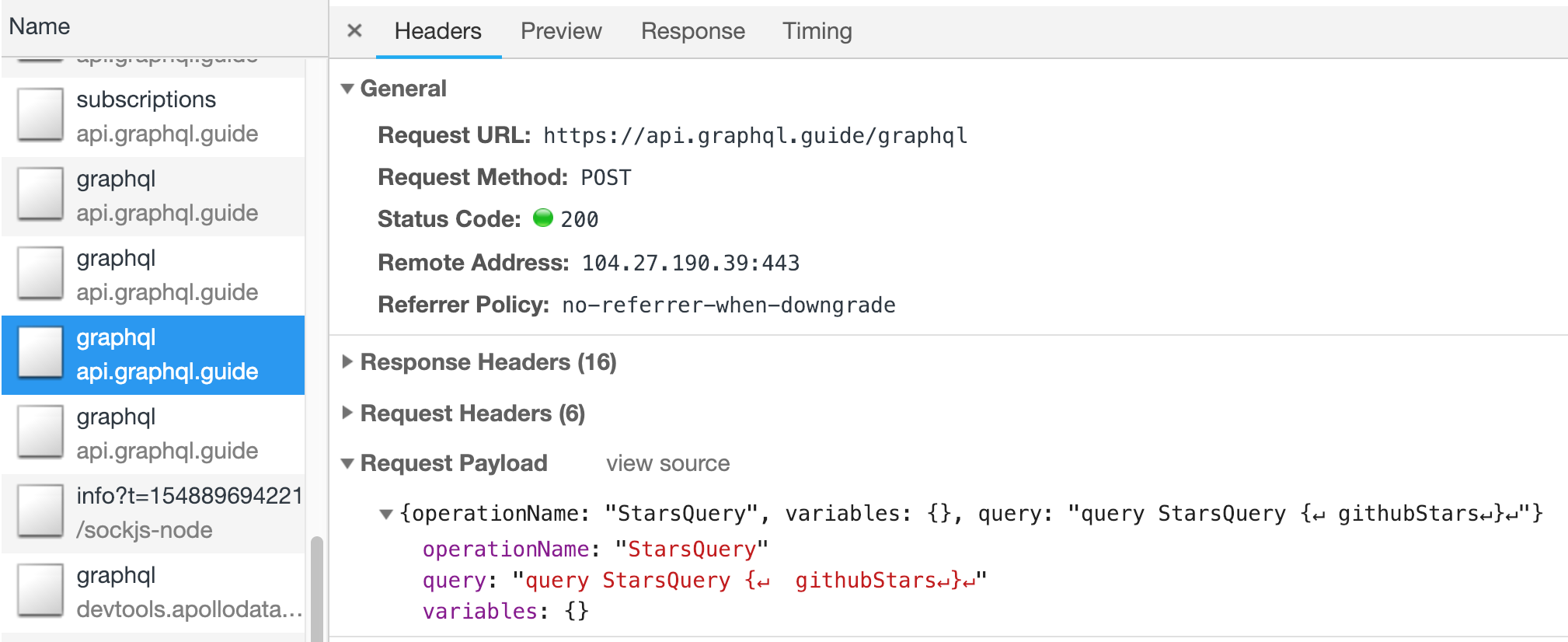 Network tab request payload