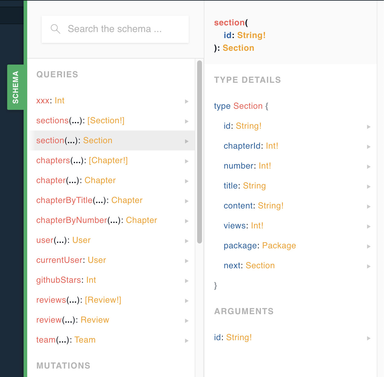 Playground SCHEMA tab