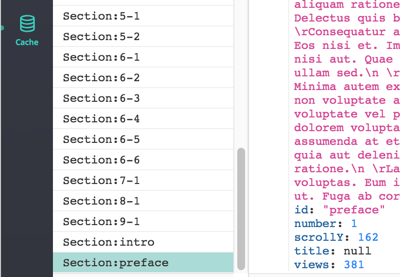 Section:preface in the cache with a scrollY field