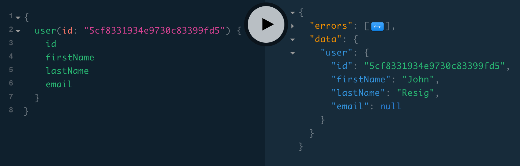 user query with a null email response