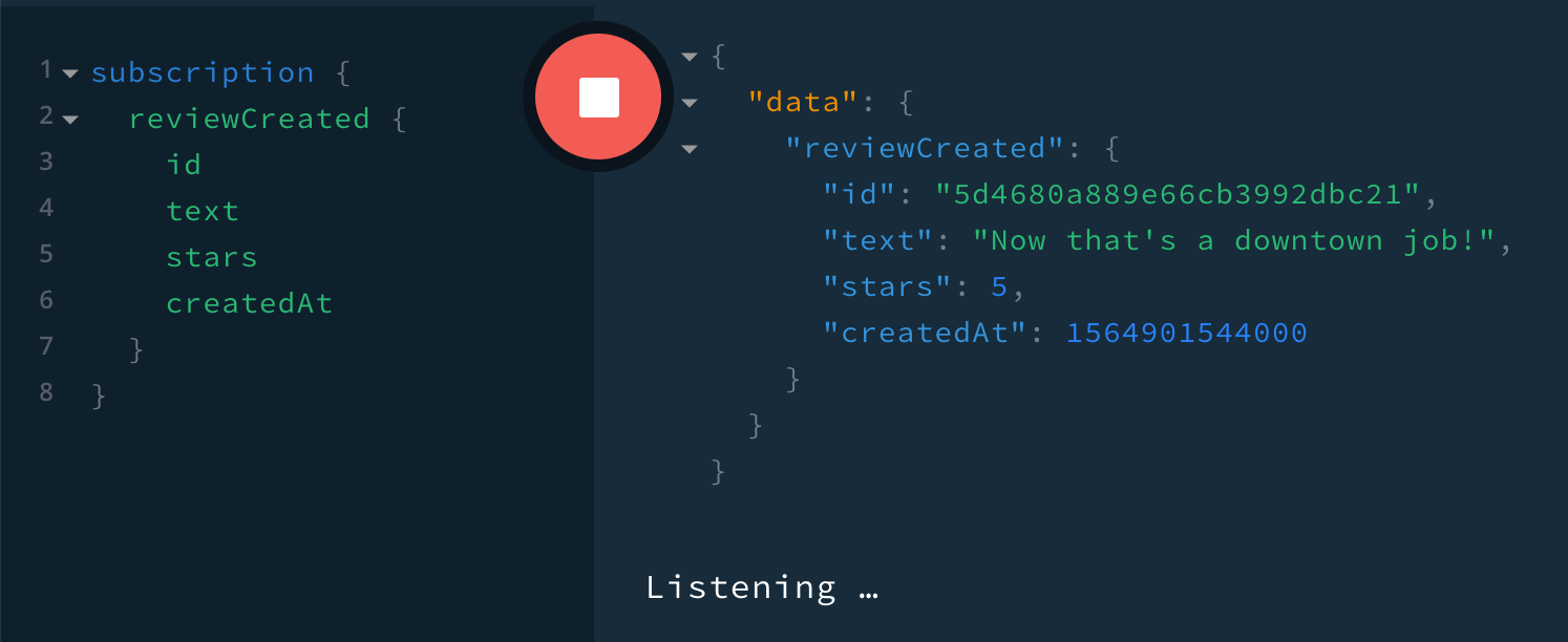 reviewCreated subscription with data received