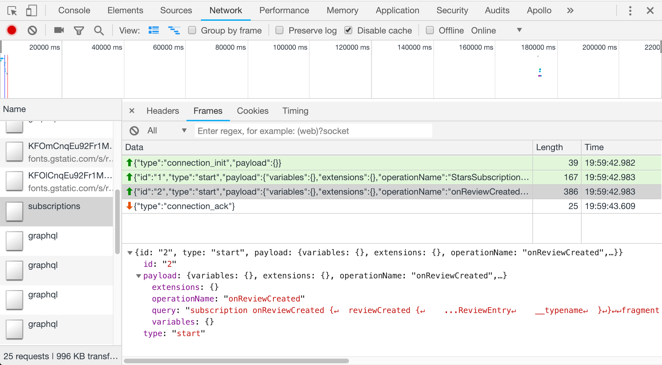 Four websocket messages