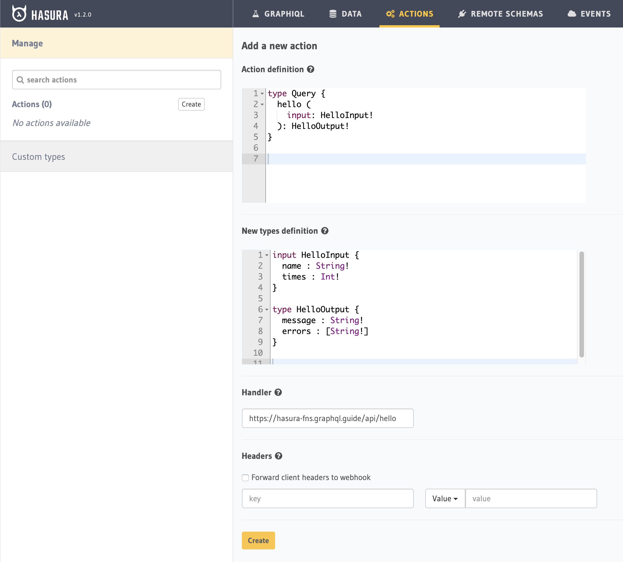 Create action page
