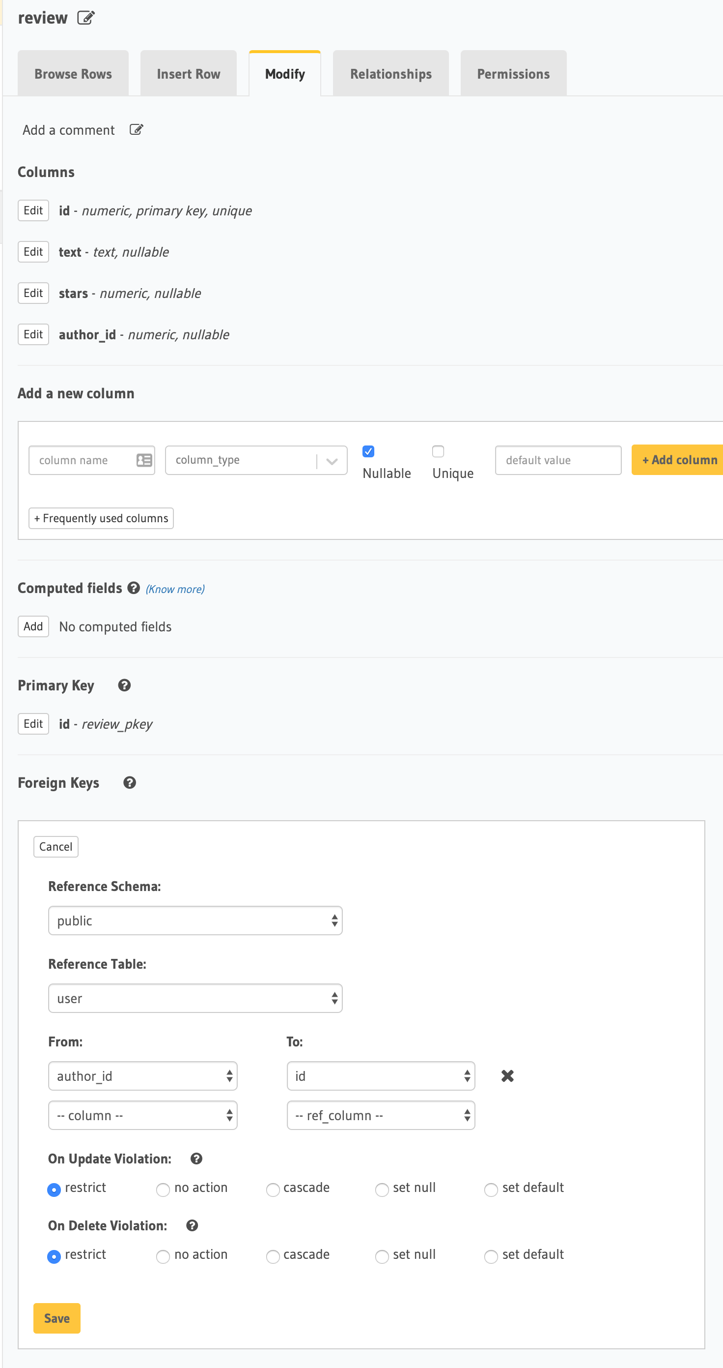 Add foreign key form
