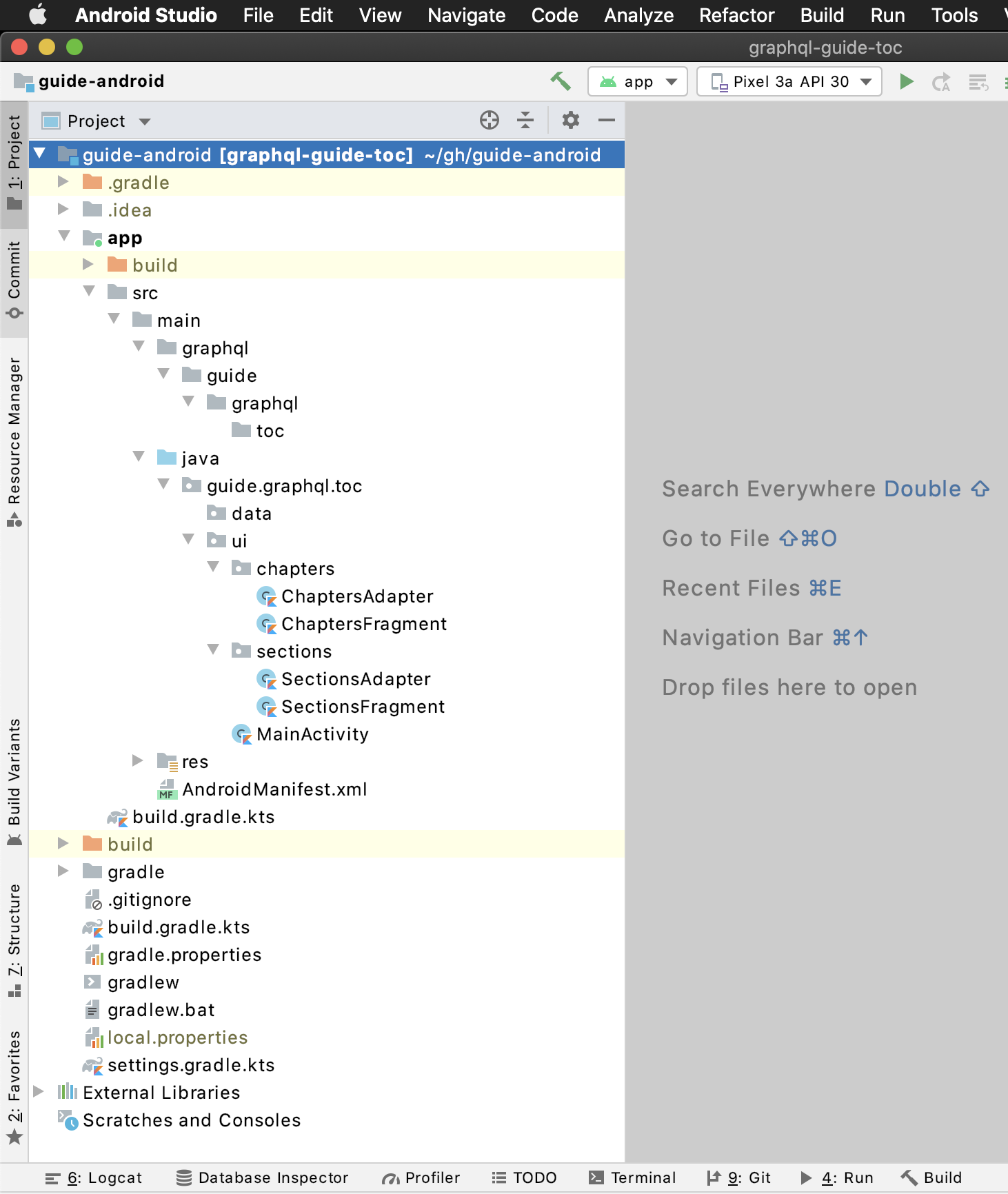 Android Studio’s Project panel with expanded `app/src/`