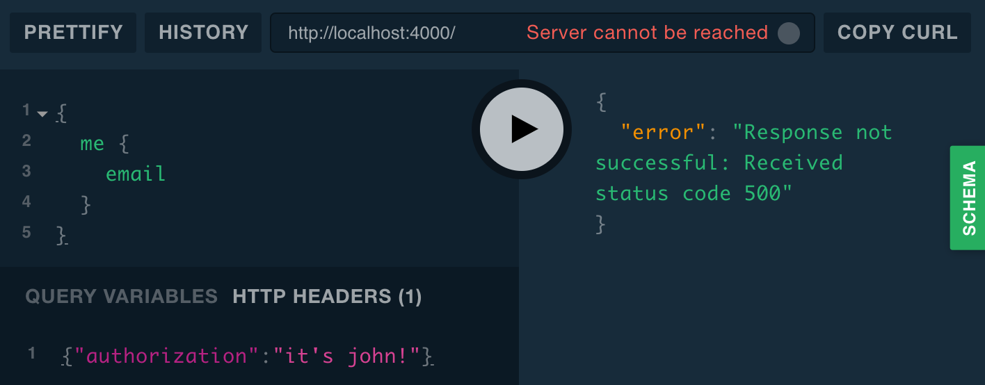 Query with bad authorization header giving an error