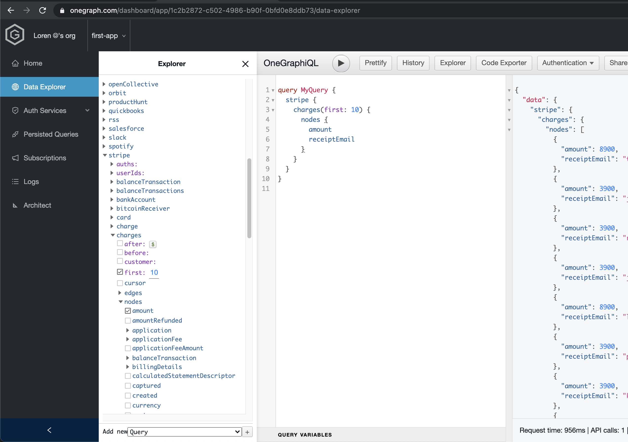 OneGraph dashboard