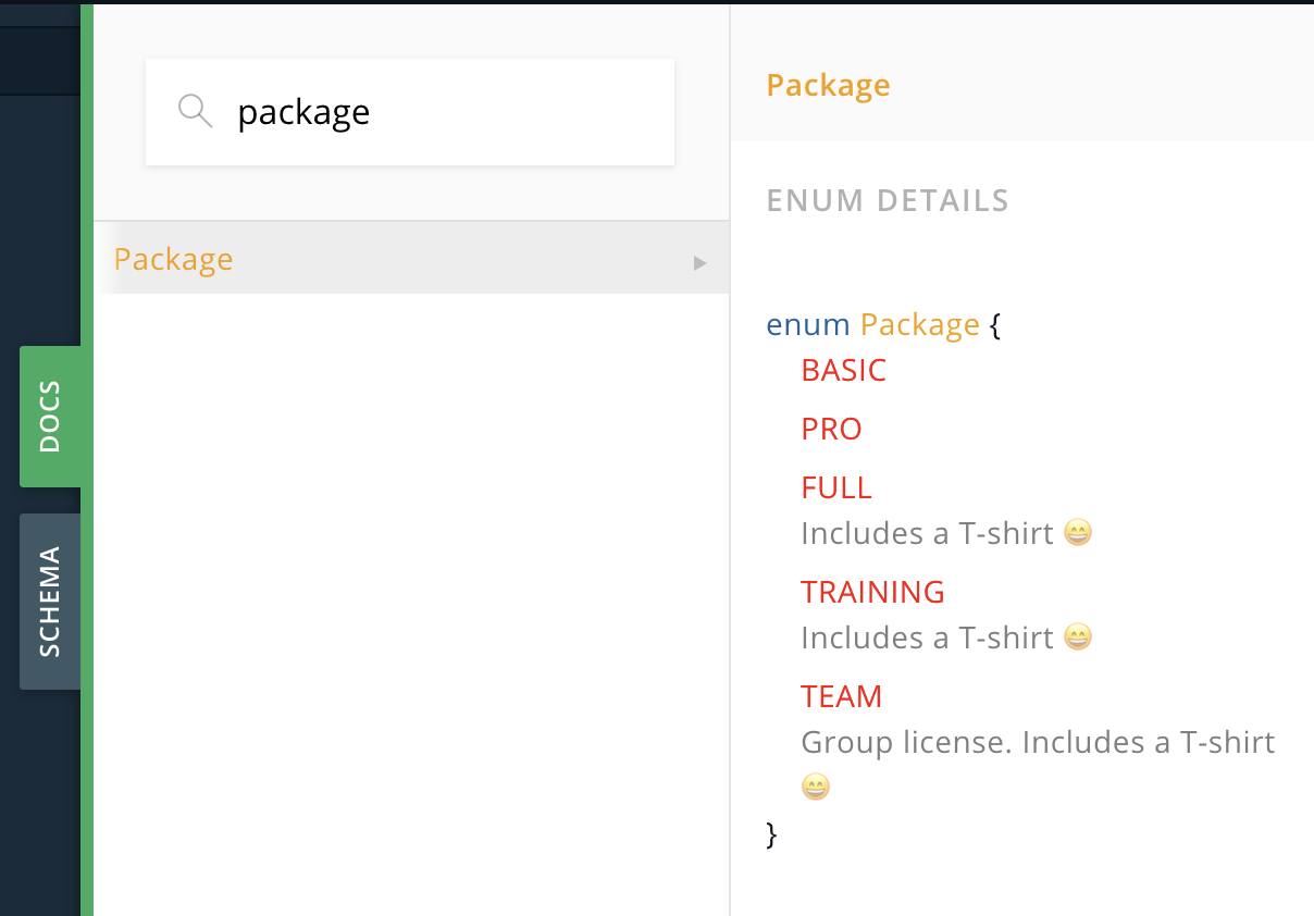 Package enum with “Includes a T-shirt” descriptions