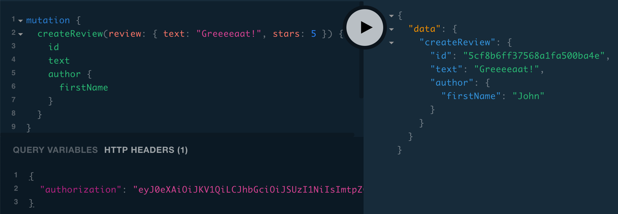 createReview mutation with author selected