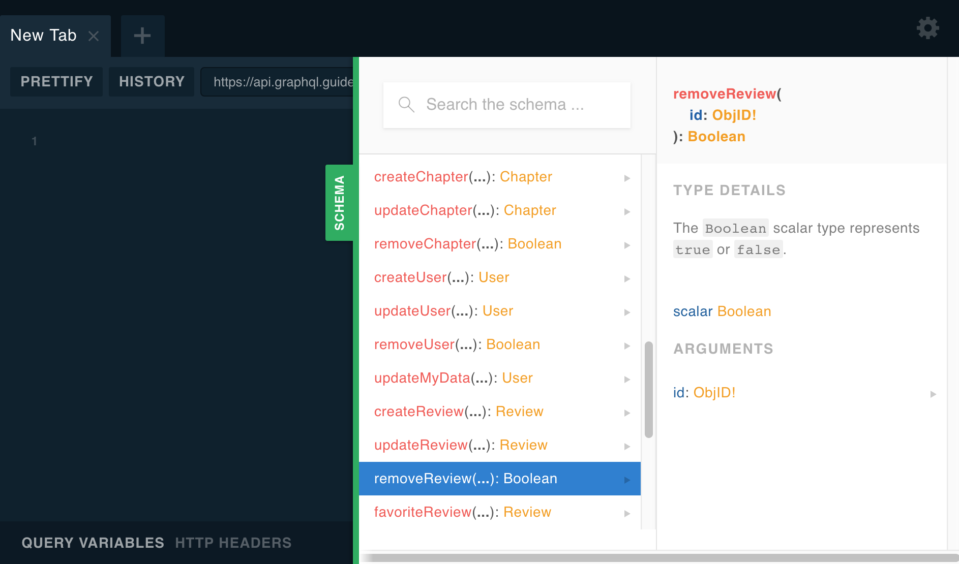 Schema: removeReview