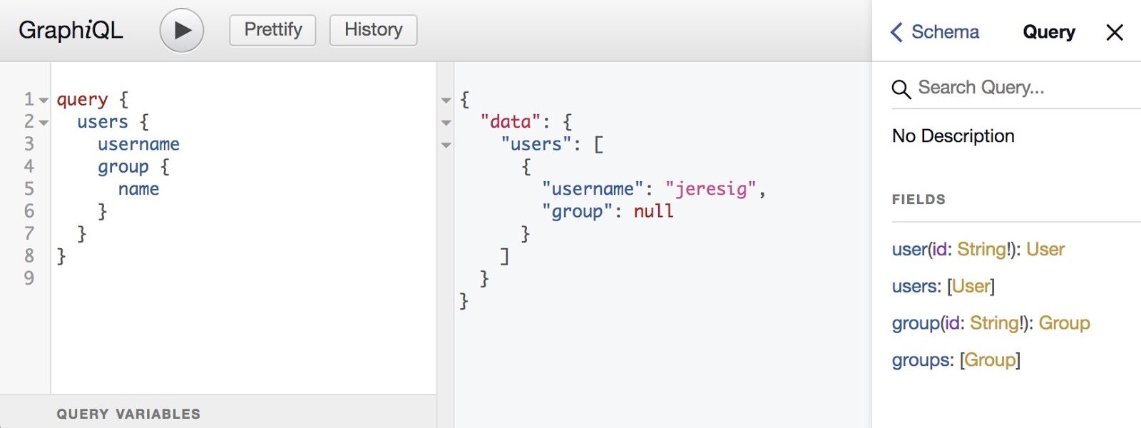 null group result in GraphiQL