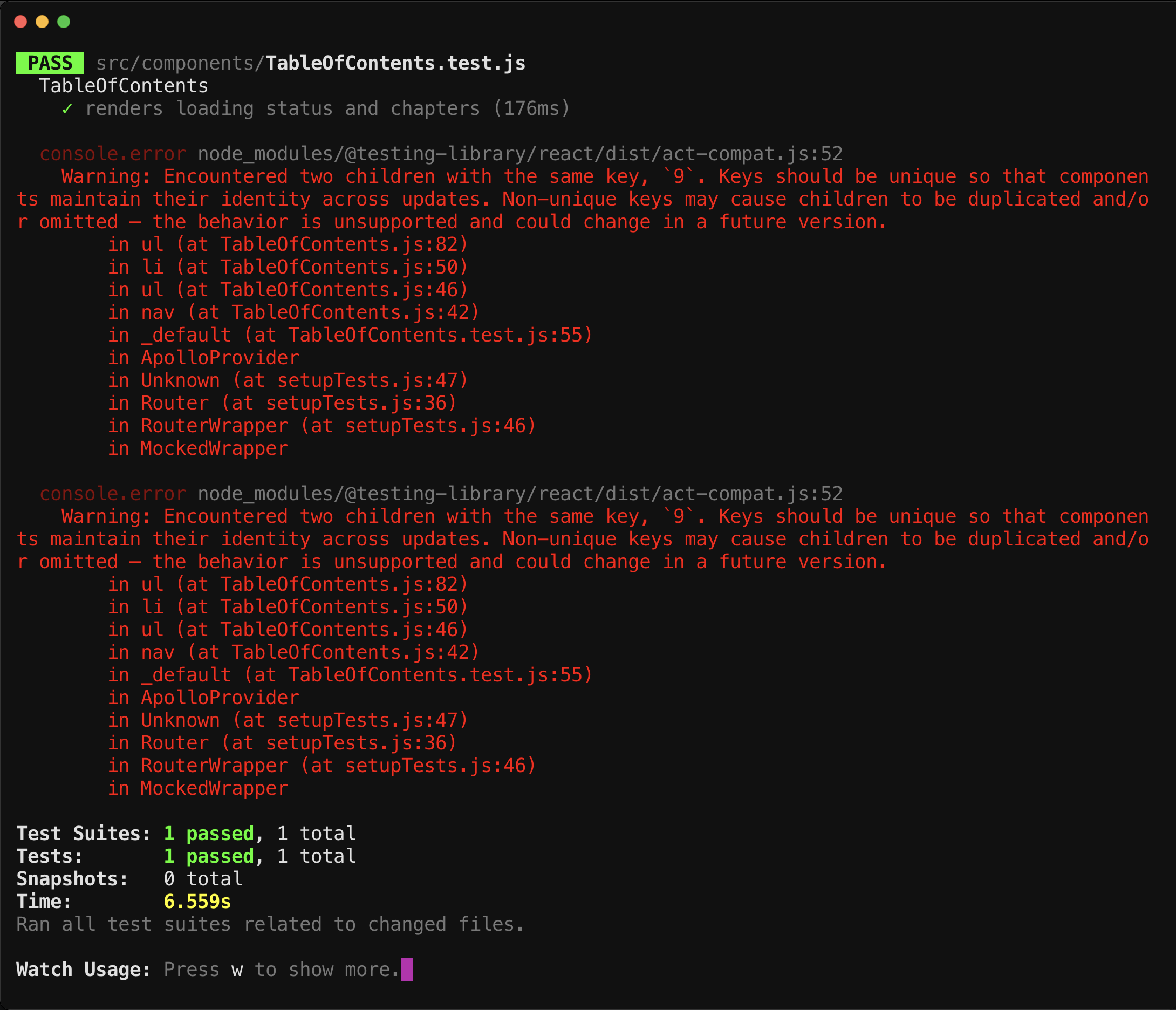 Warning: Encountered two children with the same key, `9`