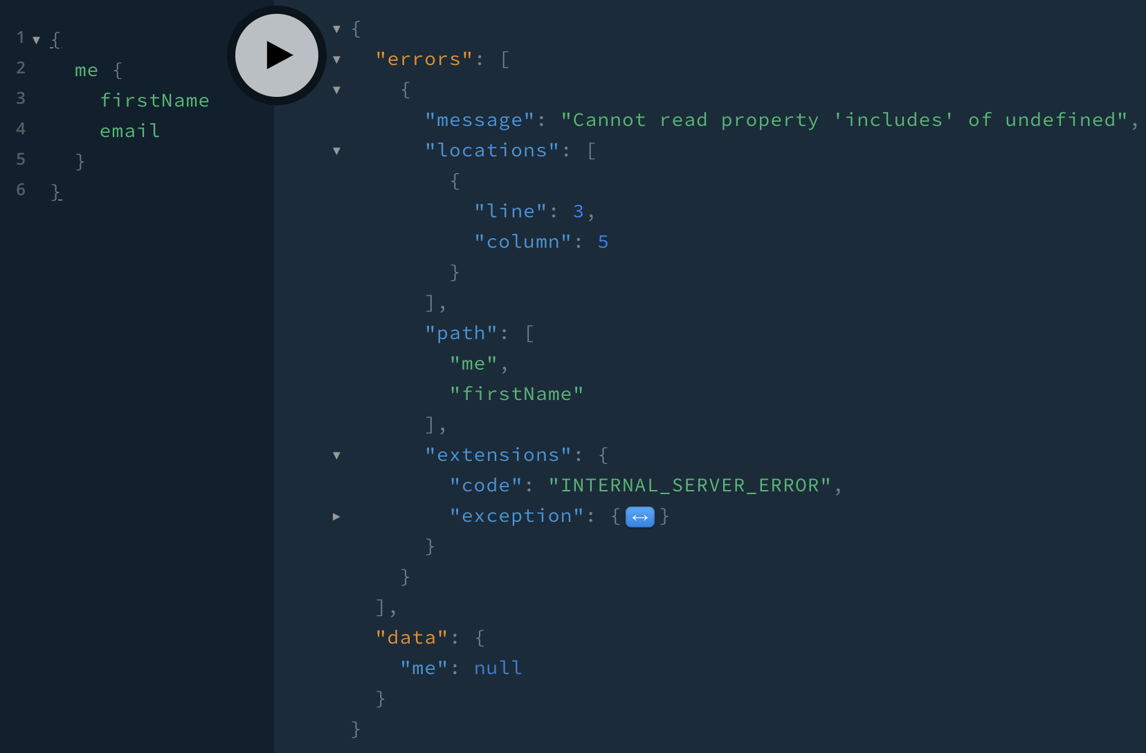 user query with error response